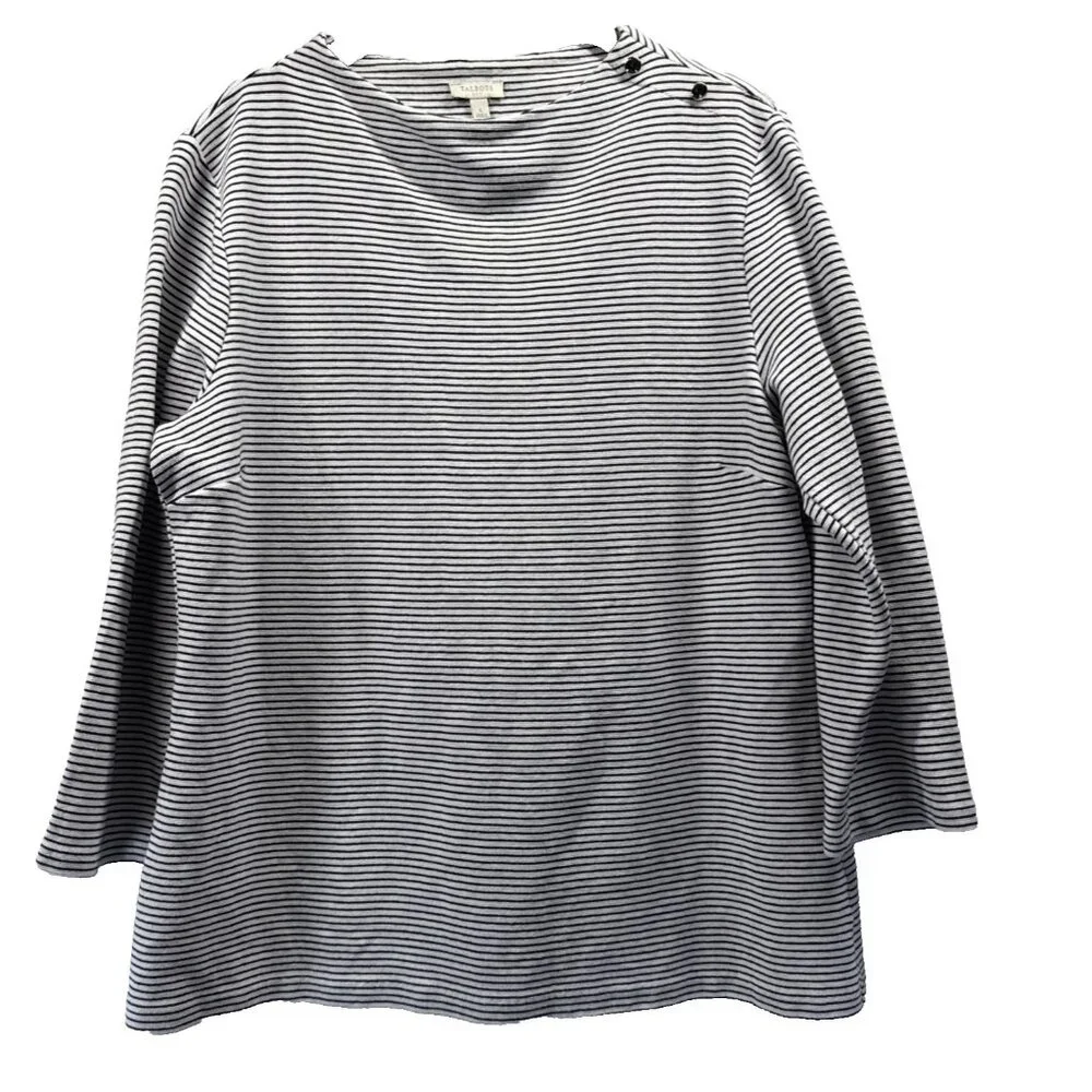 Talbots Women's Top Size Large Black White Stripe Pullover Thick Knit 3/4 Sleeve - Picture 1 of 8